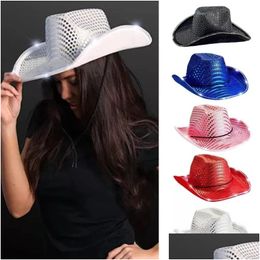 Party Hats Cowgirl Led Hat Flashing Light Up Sequin Cowboy Luminous Caps Halloween Costume Wholesale Fy7970 Drop Delivery Home Garde Dhsig