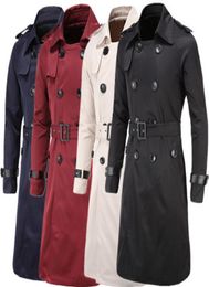 Men Trenchcoat British Style Classic Trench Coat Jacket Double Breasted Long Slim Outwear Adjustable Belt Leather Sleeve Belt CJ196892843