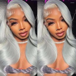Silver Grey Body Wave Wigs Human Hair Natural 13x4 HD Lace Frontal For Women Glueless Ready To Wear