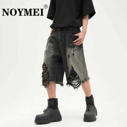 Men's Shorts NOYMEI Vintage Style Fashion Summer Niche Design Mens Short Hole American Fashion All Match Mens Casual Pants Y2k WA1739 Q240520