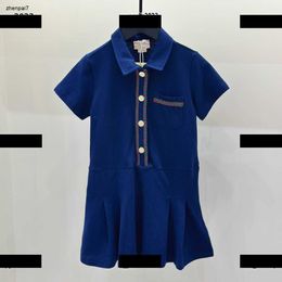 Top designer girl dress lapel Kids Skirt Embroidered colorful twill decoration baby dress Size 100-160 CM girl skirt June05