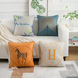 Pillow Orange/blue/beige Light Luxury Embroidery Case Sofa Cover Lumbar Backrest Home Decor