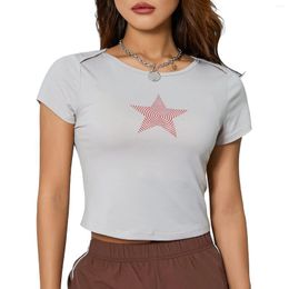 Women's Tanks Womens Y2K Print Stripe Star Crop Tops Cute Kawaii Punk Graphic Summer Short Sleeve Tee T-Shirts E-Girls Teen Clothes