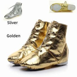Dance Shoes Gold Silver Jazz Lace Up PU Modern Stage Performance Boots Square Soft Sole Sneakers