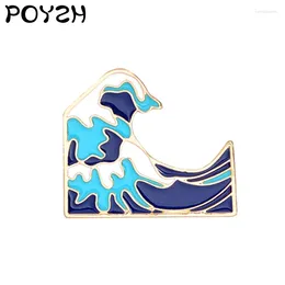 Brooches Fashion Sea Wave Spray Brooch Fujiyama Blue Enamel Lapel Pin Denim Clothes Hats Backpacks Badges Jewelry Gifts