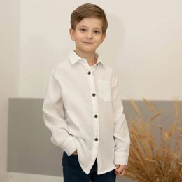 Linen Cotton White Shirts 2024 Boys Girls Summer T-Shirts Toddler Comfortable Tops Tee Children Clothing Kids Button Blouse 240425