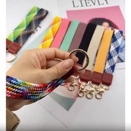 Designer keychain Hanging Rope Woven Strap Wrist Key chain Rainbow multicolor Solid Color Woven New Keyring gift keychain wallet ornament Accessories