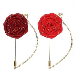 Brooches Rose Flower Men's Brooch Floral Fashion Boutonniere Dangle Tassel Chain For Clothing Women Men Hat Tie Groom