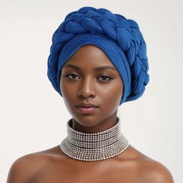 Ethnic Clothing Fashion Women Braid Hat Muslim Ruffle Cancer Wrap Cap Sleep Caps Hair Ladies Turban African For Men Solid Color Headwrap