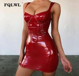 Casual Dresses Faux Latex Pu Leather Dress Women Backless Wrap Mini Blue Black Red Bodycon Ladies Sexy Night Club Short Party16823218