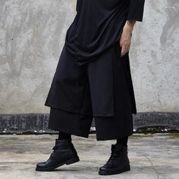 Men's Pants Eight Trousers Spring/summer Yamamoto Style Dark Black Trend Skirt False 2 Loose Bell-bottom Wide Leg