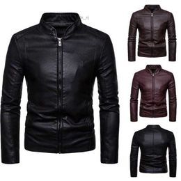 Trend Mens Casual Leather Jacket Mens Spring Fashion Zipper PU Leather Jacket Slim Motorcycle Style Blazer