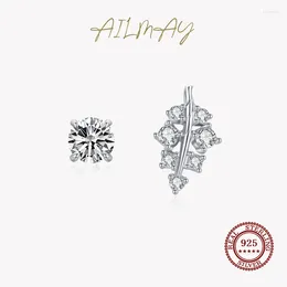 Stud Earrings Ailmay Fashion 925 Sterling Silver Leaf Leaves Clear CZ Zircon For Women Anniversary Gift Fine Jewelry