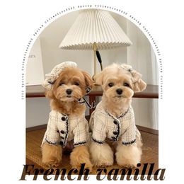 Winter INS French Princess Dress Maltese Pet Cat Dog Clothes Free Hair Clip Black White Luxury Fashion Design Dog Clothes 240518