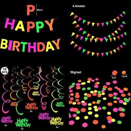 LED Toys Neon decoration Glow in UV parties night glow accessories glow happy birthday banners black light bright hanging S2452011