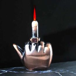 Lighters New unusual middle finger inflatable lamp windproof red flame spray recyclable butane gas cigarette lamp with sound tool S24513