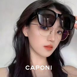 CAPONI Foldable Fit-Over Sunglasses For Women Light Weight TR-90 Polarised Sun Glasses Black Shades Folded With Round Box CP3125 240520