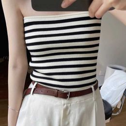 Women's Tanks Camis Women Sexy Strapless Cropped Tank Tops Striped Slveless Tops Female Summer Camisole Camis Clothes For Women Y240518