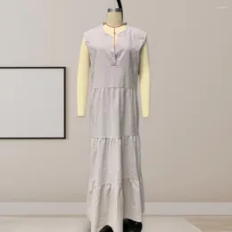 Casual Dresses Women Dress Maxi Elegant V Neck For Pleated Summer Daily Wear Solid Colour Patchwork