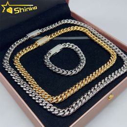 Hot sale necklace sier iced out moissanite box lock 10mm Stainless Steel Cuban Link Chain