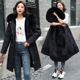 Women's Trench Coats Winter Women Jacket Parka Warm Loose Long Coat Wool Liner Hooded Clothes Fur Collar Thick Snow Wear Fashion Padded