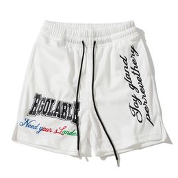 Mesh Basketball Shorts Loose Embroidey Text Pattern Breeches Men Women High Quality Loose Breathe Drawstring Shortpants 240508