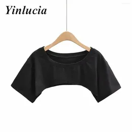 Women's T Shirts Tops Women Blouses Solid Color Super Short Sexy Cotton Tee Loose Shirt Street Vintage Wear Summer High Waisted Y2K