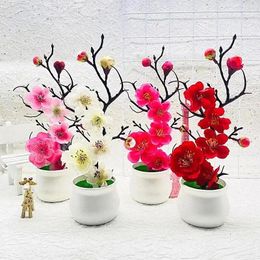 Decorative Flowers Bonsai Artificial Flower Potted Plants Mini Table Decoration Tree Simulation Pot Branch Vases Wedding Home El Garden