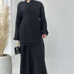 Ethnic Clothing Muslim Modest Casual Sets Belted Long Sleeve Blouse And Skirt Saudi Turkish Women Homewear African 2024
