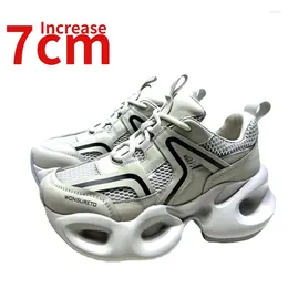 Casual Shoes European Increased 7cm Thick Platform Design For Women's Genuine Leather Gauze Breathable Street Sports Dad's