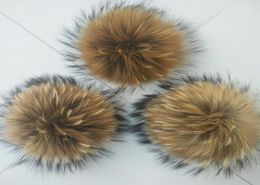 15cm Large Real Natural Raccoon Fur Pompom Ball W Button On Hat Bag Charm Key Chain Keyring DIY Accessories2265710