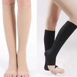 Women Socks Solid Color Knee High Compression Half Toe Long Tube Hosiery Unisex Pain Reliefing Varicose Stocking