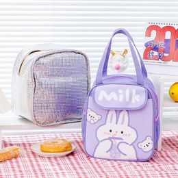 Insulated Lunch Bag for Kids with Water Bottle Pocket Cute School Student Lunchbox Bag Girls Boys Portable Food Storage Bag Tote 240520