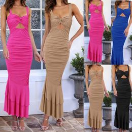 Casual Dresses 2024 Tight Wrapped Hip Skirt Long Fishtail Women's Fashion Sleeveless Hanging Strap Dress