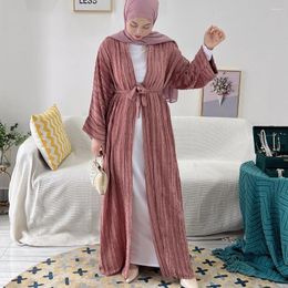 Ethnic Clothing Dubai Abaya Open Cardigan Muslim Women Hijab Maxi Dress Ramadan Islamic Arab Robe Belted Kaftan Turkey Jalabiya Caftan
