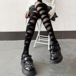 Women Socks Lolita Cross Straps Pantyhose Harajuku Bandages Hollowed Out Translucent Stockings Thin White Black Japanese Tied Long