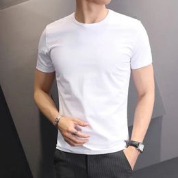 Men Tshirts White Black Short Sleeve Loose Round Neck Bottoming Shirts Trendy Casual Solid Color Pullover Tops Male Clothing 240510