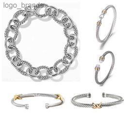 DY bracelet designer cable bracelets fashion jewelry for women men gold silver Pearl head cross bangle Bracelet open cuff dy jewelry man party christmas gift