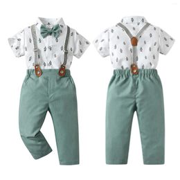 Clothing Sets Toddler Baby Boys Summer Clothes Kids Gentleman Suits Short Sleeve Shirt With Bowtie Suspender Pants Set Birthday Party