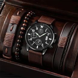 Fashion Men Watches High Quality Watch and Bracelet Set Casual Quartz Wrist Watches for Men Gift Box Set Relogio Masculino 240508