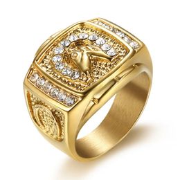 Punk Fashion Virgin Mary Mens Proposal Ring Exaggerated Micro-set Date Wedding Big 14K Gold Ring B01