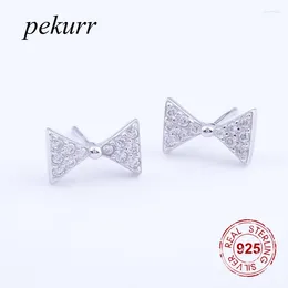 Stud Earrings Pekurr 925 Sterling Silver Big Butterfly Bowknot Bow-Tie For Women Accesories Zircon Elegant Fashion Jewellery