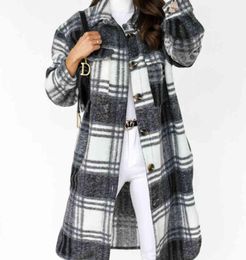 Oversized autumn Women039S Casual Lapel Button Down Long Plaid Shirt Coat women Tartan Shacket etR69F3364877