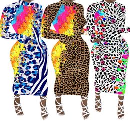 Lässige Kleider für Frauen Designer Modekleidung Graffiti Leopardenmuster Langarm Kleiderliste 4373171