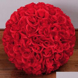 Decorative Flowers & Wreaths Artificial Rose Silk Flower Kissing Balls 15Cm Hanging Ball For Wedding Christmas Ornaments Party Decorat Dh96N