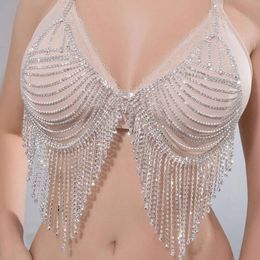 sexy lingerie crystal thong panties body chain bra luxury chest chain accessories fashionable sexy all diamond bikini bra set nightclub sparkling tassel body chain