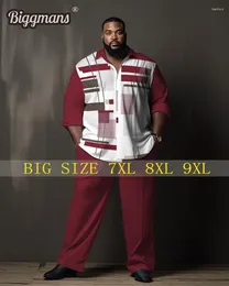 Men's Tracksuits Biggmans Gradient Two Piece Sets Shirt For Office Clothing Print Lattice Long Sleeves Pants Big Plus Size Suit L-9XL