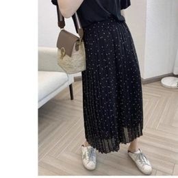 Spring Summer Womens Solid Gauze Polka Dot Printing Elastic High Waisted Wide Leg Casual Loose Sports Trousers Vacation Pants 240517