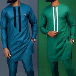 Summer African Mens Traditional Elegant Suits Outfit Dashiki 2Pcs Shirt Pants Full Set Designer Clothes Abaya Brand Costume 240518