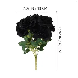 Decorative Flowers Simulation Black Rose Simulated Bouquet Fake Roses Halloween Artificial Ornament Silk Decor Bride